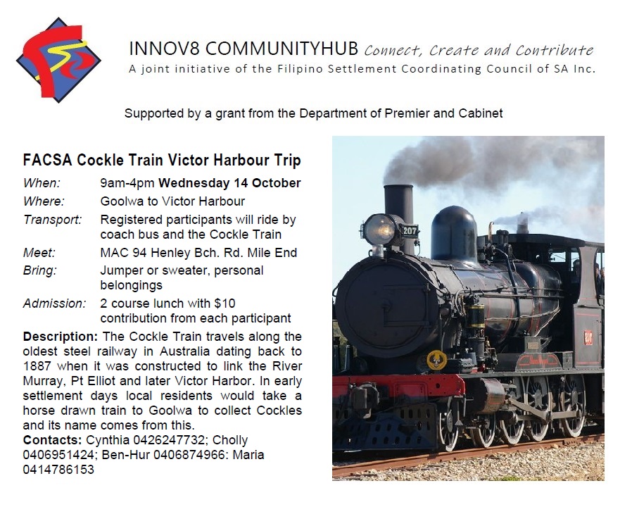 Digital flyer for Cockle Train Wed 14 Oct